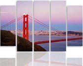 Schilderij , Zicht op Golden Gate Bridge  , Multikleur ,4 maten , 5 luik , wanddecoratie , Premium print , XXL