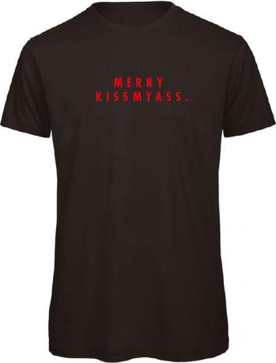 Foute kersttrui t-shirt zwart S - Merry Kissmyass - rood glitter - soBAD. | Kerst t-shirt soBAD. | kerst shirts volwassenen | kerst t-shirts volwassenen | Kerst outfit | Foute kerst t-shirts