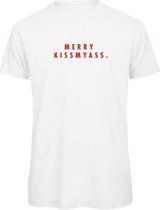 Kerst t-shirt wit XL - Merry Kissmyass - rood glitter - soBAD. | Kerst t-shirt soBAD. | kerst shirts volwassenen | kerst t-shirts volwassenen | Kerst outfit | Foute kerst t-shirts