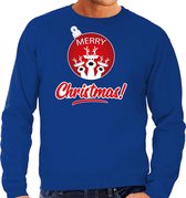 Rendier Kerstbal sweater / Kersttrui Merry Christmas blauw voor heren - Kerstkleding / Christmas outfit M