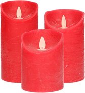 Set van 3x stuks Rode Led kaarsen met bewegende vlam - Sfeer stompkaarsen voor binnen