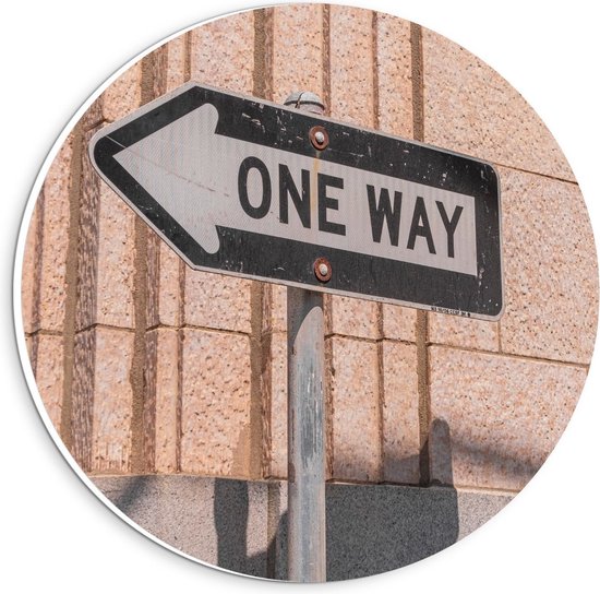 Forex Wandcirkel - ''One Way'' Bord met Pijl - 20x20cm Foto op Wandcirkel (met ophangsysteem)