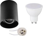 Opbouwspot Set - Aigi - Pragmi Luxina Pro - GU10 Fitting - Opbouw Rond - Mat Zwart - 8W - Warm Wit 3000K - Verdiept - Kantelbaar - Ø90mm - BES LED