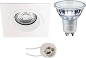 LED Spot Set - Pragmi Rodos Pro - GU10 Fitting - Inbouw Vierkant - Mat Wit - 93mm - Philips - MASTER 927 36D VLE - 4.9W - Warm Wit 2200K-2700K - DimTone Dimbaar - BES LED