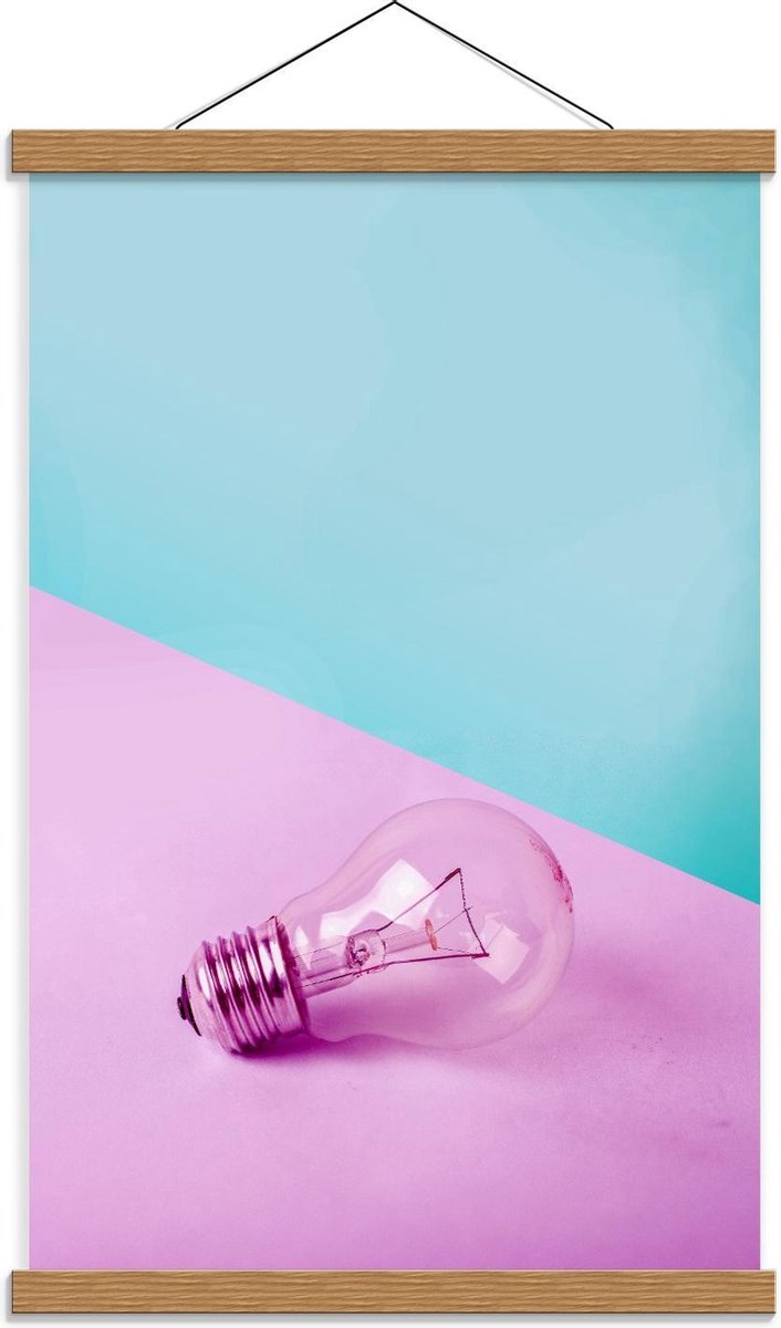 Schoolplaat – Paarse Gloeilamp - 40x60cm Foto op Textielposter (Wanddecoratie op Schoolpla