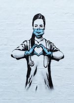 Peinture sur toile * Banksy remercie le secteur de la santé * - Graffiti Art - Zwart- 50 x 70 cm