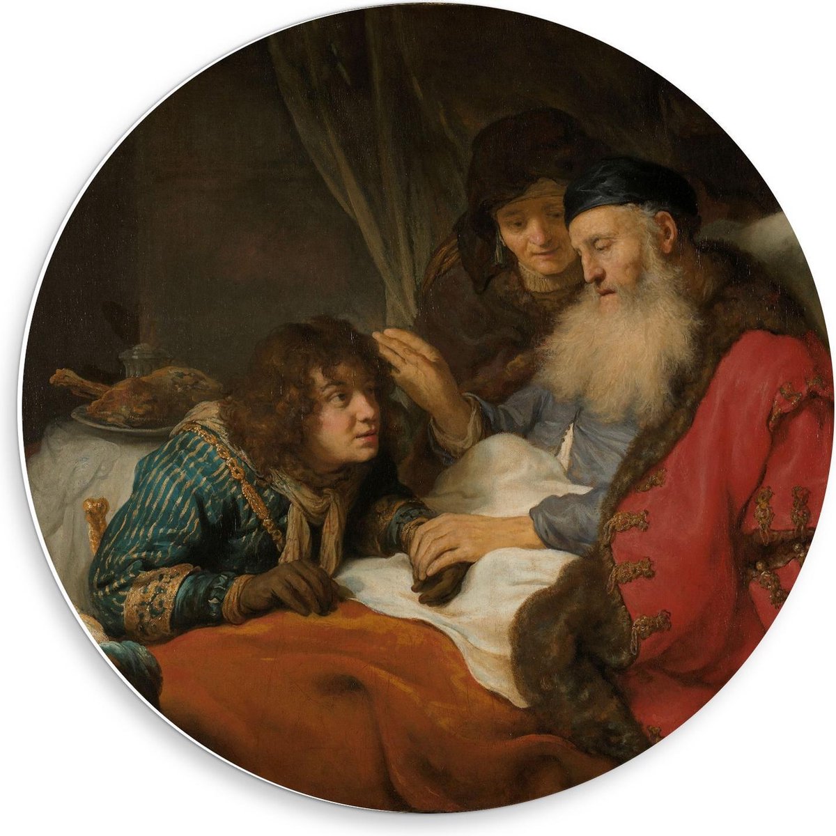 KuijsFotoprint Schilderij - Oude Meesters Isaak Zegent Jakob. Govert Flinck. Ca. - Wit, Bruin En Rood - 50 X 50 Cm