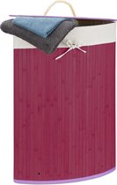panier à linge relaxdays modèle d'angle bambou - 60 litres - couvercle - boîte à linge - violet triangulaire