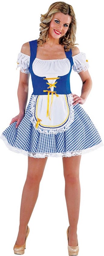 Beiers kleedje in blauw wit | Oktoberfest dirndl maat XS (32-34) | bol