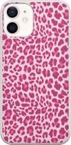 iPhone 12 hoesje siliconen - Luipaard roze - Soft Case Telefoonhoesje - Luipaardprint - Transparant, Roze