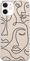 Leuke Telefoonhoesjes - Geschikt voor iPhone 12 - Abstract gezicht lijnen - Soft case - TPU - Beige