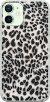 iPhone 12 mini hoesje siliconen - Luipaard grijs - Soft Case Telefoonhoesje - Luipaardprint - Transparant, Grijs