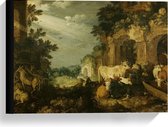 Canvas  - Oude Meesters - Landschap met ruïnes, vee en herten, Roelandt Savery - 40x30cm Foto op Canvas Schilderij (Wanddecoratie op Canvas)