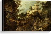 Canvas  - Oude Meesters - Everzwijnjacht in een rotsachtig…, Roelandt Savery - 60x40cm Foto op Canvas Schilderij (Wanddecoratie op Canvas)
