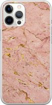 iPhone 12 Pro Max hoesje siliconen - Marmer roze goud - Soft Case Telefoonhoesje - Marmer - Transparant, Roze