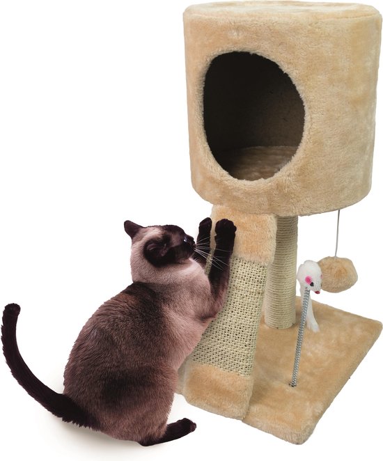 Pet Comfort - Katten krabpaal  - Krabpaal voor katten met Speelbal en Muis - 50 cm - Beige - Petcomfort