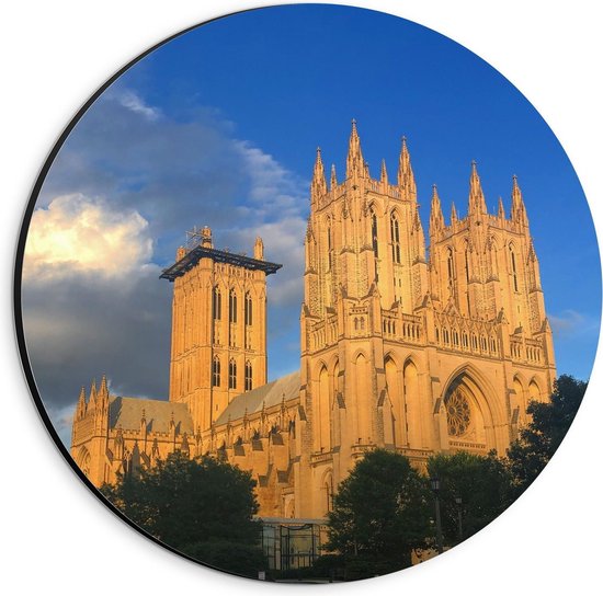 Dibond Wandcirkel - Washington National Cathedral - 20x20cm Foto op Aluminium Wandcirkel (met ophangsysteem)