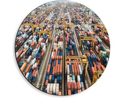 Dibond Wandcirkel - Zeecontainers in de Haven - 40x40cm Foto op Aluminium Wandcirkel (met ophangsysteem)