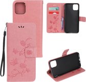 iPhone 12 Mini Hoesje - Coverup Bloemen & Vlinders Book Case - Pink