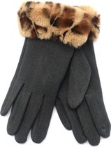 Dielay - Handschoenen met Imitatie Luipaardbont - Dames - One Size - Touchscreen Tip - Grijs