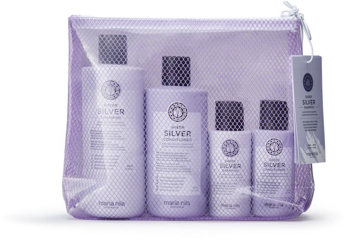 Maria Nila Sheer Silver Beauty Bag 2021 | Shampoo 350 ml & 100 ml | Conditioner 300 ml & 100 ml