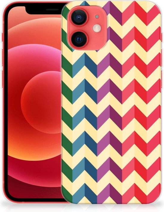 TPU Siliconen Hoesje iPhone 12 Mini Doorzichtig Hoesje Zigzag Color