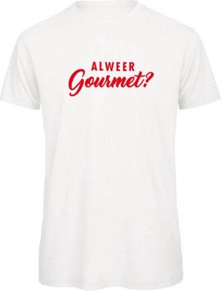 Foute kersttrui t-shirt wit XL - Al weer gourmet? - rood - soBAD. | Kerst t-shirt soBAD. | kerst shirts volwassenen | kerst t-shirts volwassenen | Kerst outfit | Foute kerst t-shirts
