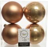 12x Camel bruine kunststof kerstballen 10 cm - Mat/glans - Onbreekbare plastic kerstballen - Kerstboomversiering camel bruin