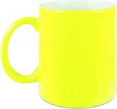 1x neon gele koffie/ thee mokken 330 ml - geel - geschikt voor sublimatie drukken - Fluor gele onbedrukte cadeau koffiemok/ theemok