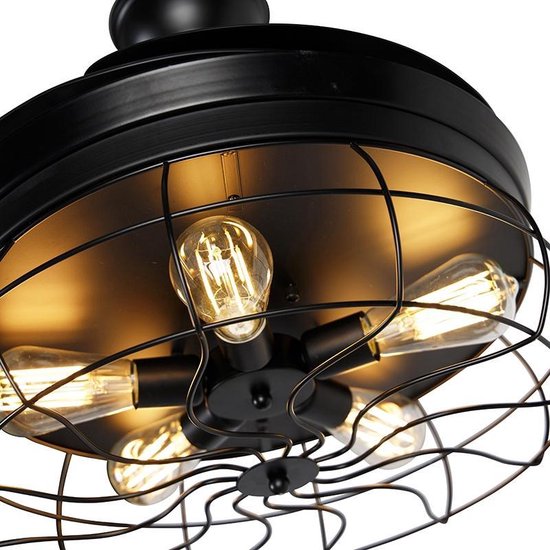 Maar Voor een dagje uit periode QAZQA gaiola - Industriele Plafondventilator met lamp - 5 lichts - Ø 106.7  cm - Zwart... | bol.com