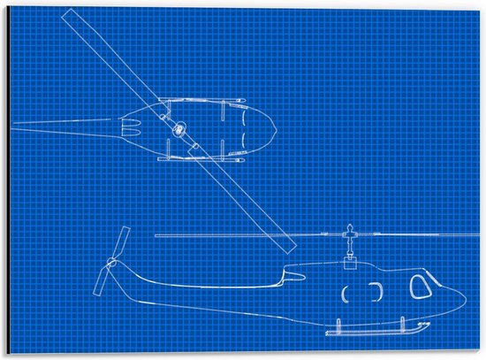 Dibond - Blauwdruk van Helikopter  - 40x30cm Foto op Aluminium (Wanddecoratie van metaal)