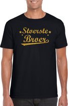 Stoerste broer cadeau t-shirt  met gouden glitters op zwart heren - kado shirt voor broers XL
