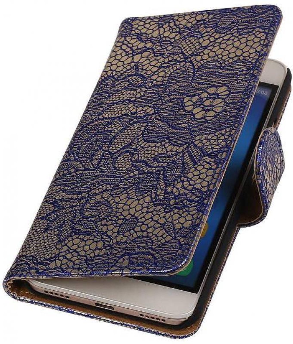Lace Bookstyle Wallet Case Hoesjes Geschikt voor Nokia Lumia 735 Blauw