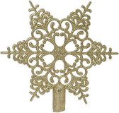 1x Gouden glitter open ster kerstboom piek kunststof 20,5 cm - Onbreekbare plastic pieken - Kerstboomversiering goud