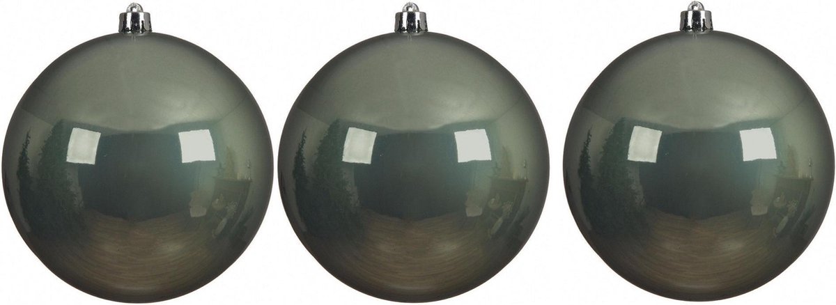 6x Grote salie groene kunststof kerstballen van 14 cm - glans - salie groene kerstboom versiering