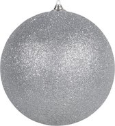 1x Zilveren grote glitter kerstballen 18 cm - hangdecoratie / boomversiering glitter kerstballen