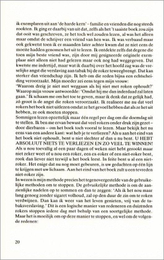 Pagina 20 van een boek met tekst over het stoppen met roken door Allen Carr.