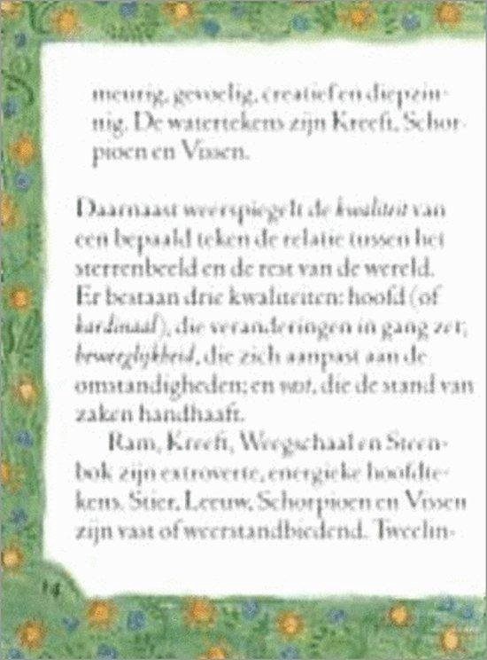 Vissen: waterteken, gevoelig, creatief en diepzinnig. Met illustraties van bloemen en zonnetjes.
