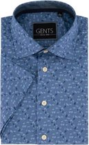 GENTS -  Overhemd Heren Korte Mouw bladprint blauw Maat M 39/40