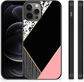 TPU Silicone Hoesje Geschikt voor iPhone 12 Pro Max Telefoonhoesje met Zwarte rand Black Pink Shapes