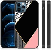 TPU Silicone Hoesje iPhone 12 Pro | 12 (6.1") Telefoonhoesje met Zwarte rand Black Pink Shapes