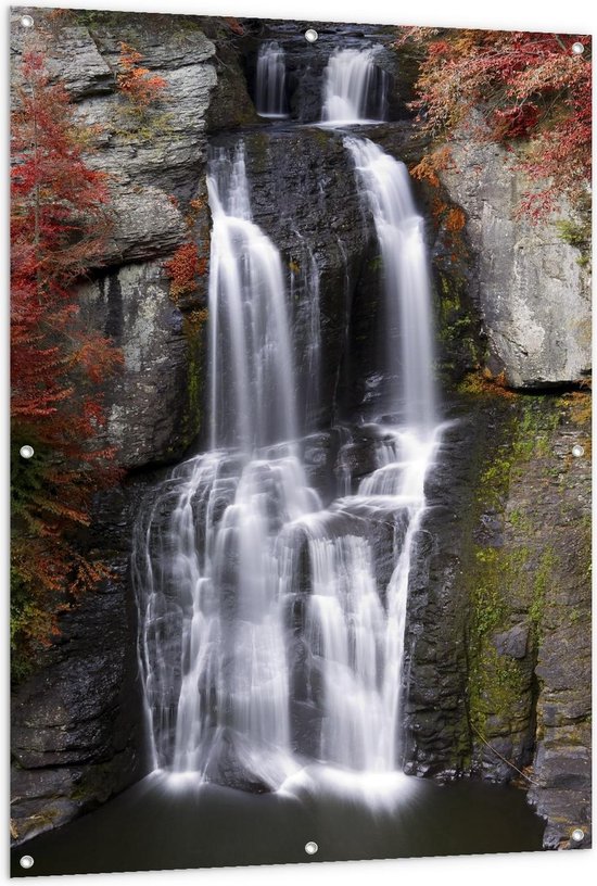 Tuinposter – Twee Watervallen langs Elkaar - 100x150cm Foto op Tuinposter  (wanddecoratie voor buiten en binnen)