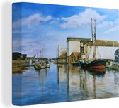 Canvas Schilderij Een olieverf schilderij van een haven - 80x60 cm - Wanddecoratie
