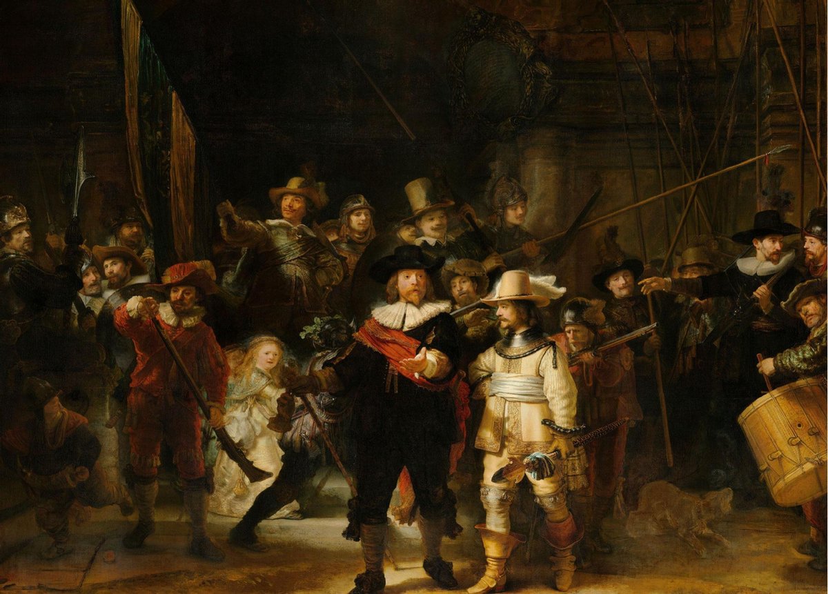 Esque Poster Nachtwacht - Rembrandt - Large 50x70 - Kunst - Rijksmuseum - Gouden Eeuw - Hollandse Meester Zwart