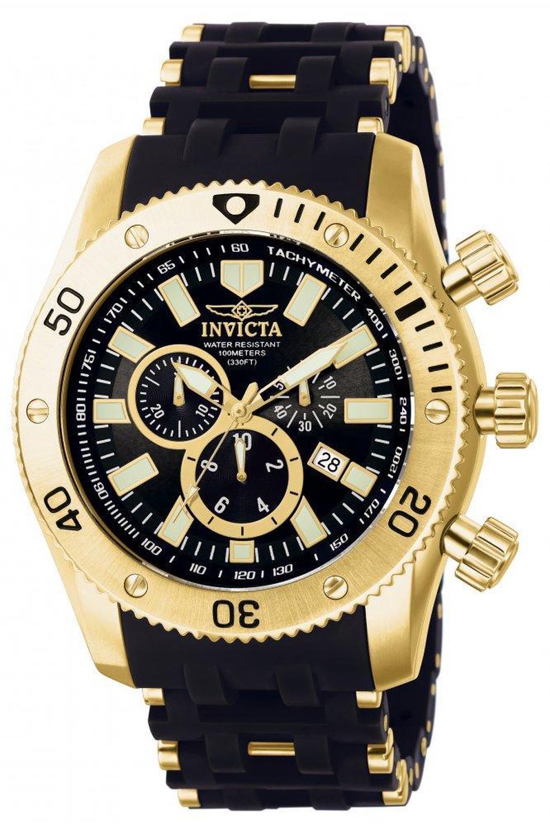 Invicta Sea Spider 0140 Heren Horloge - Waterdicht - Analoog - Quartz Uurwerk - Roestvrij Staal met zwarte Wijzerplaat -50mm