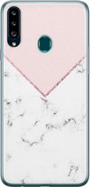 Samsung Galaxy A20s hoesje siliconen - Marmer roze grijs - Soft Case Telefoonhoesje - Marmer - Roze