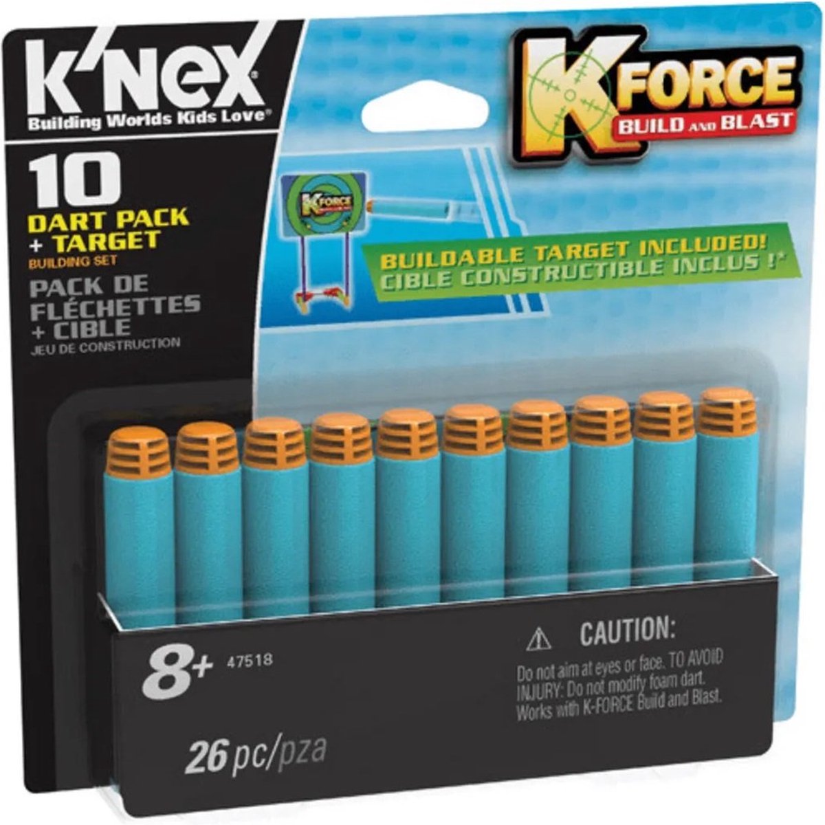 K-Force 4 boîtes 10´er flèches avec cible Dart Pack Fléchettes K 'NEX 47518 