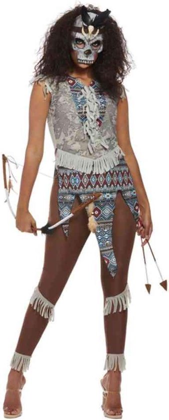 Smiffy's - Indiaan Kostuum - Native American Indiaan - Vrouw - Blauw, Bruin, Grijs - Large - Halloween - Verkleedkleding
