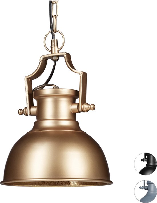 relaxdays - hanglamp industrieel klein - 3 kleuren - shabby retro -  plafondlamp goud | bol.com