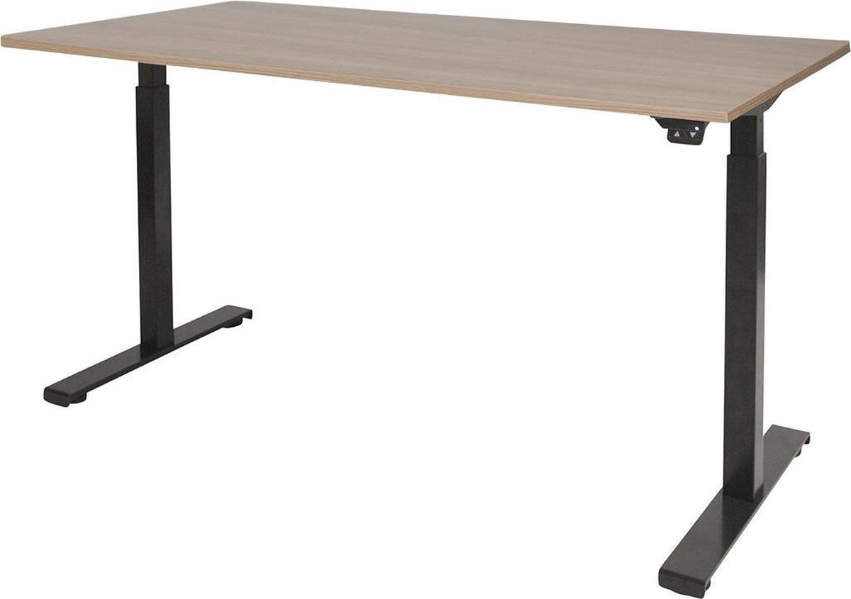 RoomForTheNew Bureau Heathrow Basic-Desk - Zit sta Bureau - Zit sta Bureau Elektrisch - Gaming Bureau - Game Bureau - Verstelbaar Bureau - standing Desk--Havana blad-Zwart  onderstel- 160x80